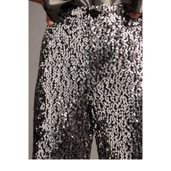 Anthropologie Maeve Colette Silver Sequin Wide-leg Pants NWT - Picture 5 of 7